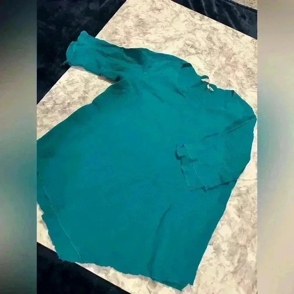 Soft Surroundings Teal Tunic Quarter Sleeve Layered Shirt Size Medium